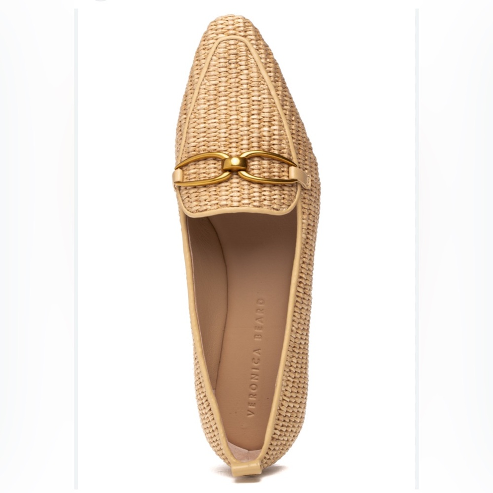 Veronica Beard Champlain Loafer in Ecru Woven Flats with Gold Detail Size : 8.5